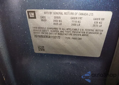 2010 Chevrolet Impala Lt из США, поврежденный, VIN 2G1WB5EK6A1132173